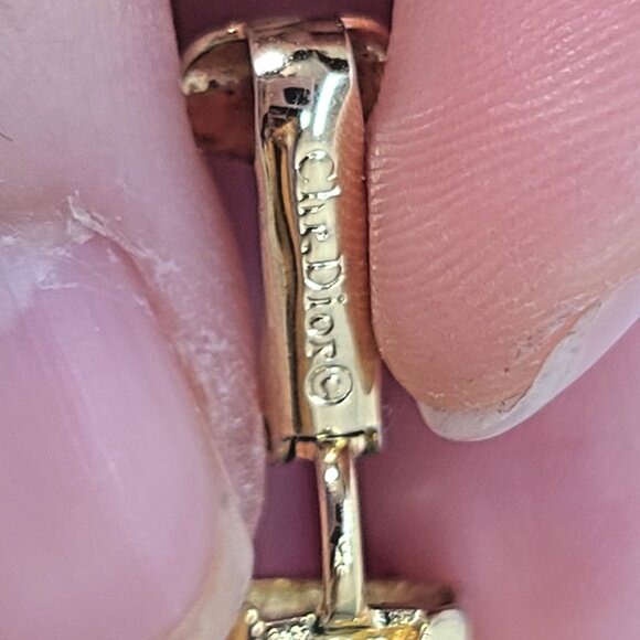 Chr. Dior Gold Tone Green Gripoix Emerald Glass Clip Earrings w Clear Crystals - Picture 7 of 7